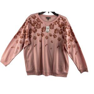 Style & Co Womens OX Floral Pink Fleece Pullover Sweatshirt Flaw (See descriptio